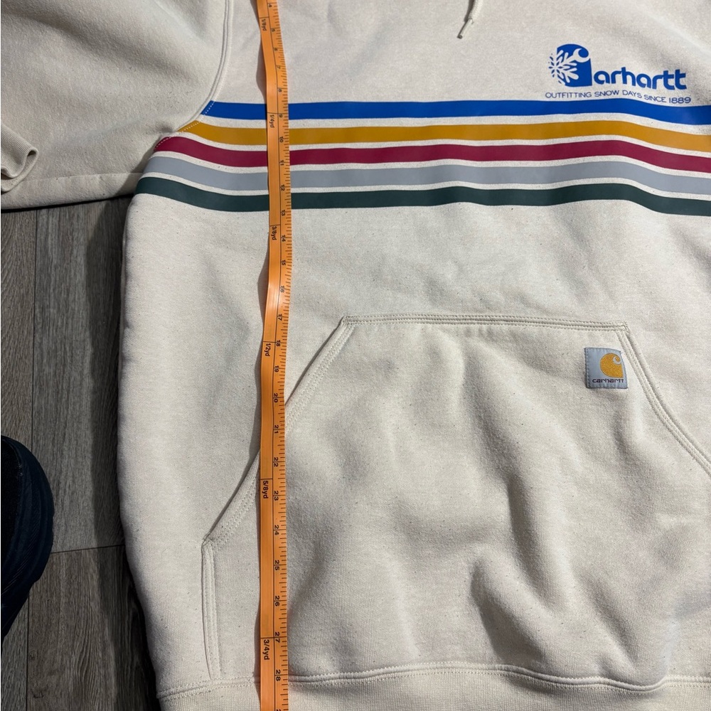Carhartt Men's Beige Hoodie with Colorful Stripes - Picture 3 of 4